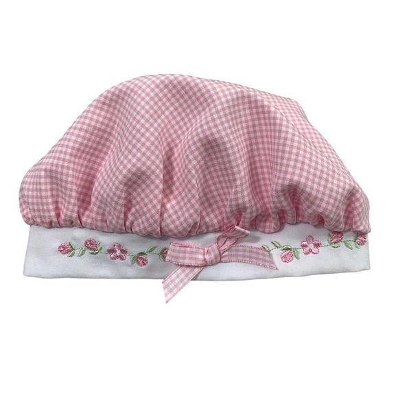 Bonnie Baby Hat Girls 18 Months Pink Gingham Check Embroidered Flowers Bow - Picture 1 of 8